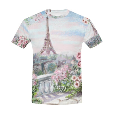 Oil Painting summer in Paris Eiffel Tower All Over Print T-Shirt for Men